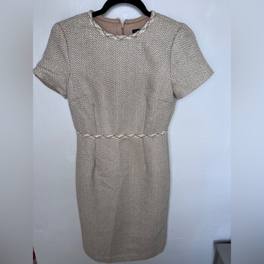 Anne Taylor Elegant Beige Herringbone Dress